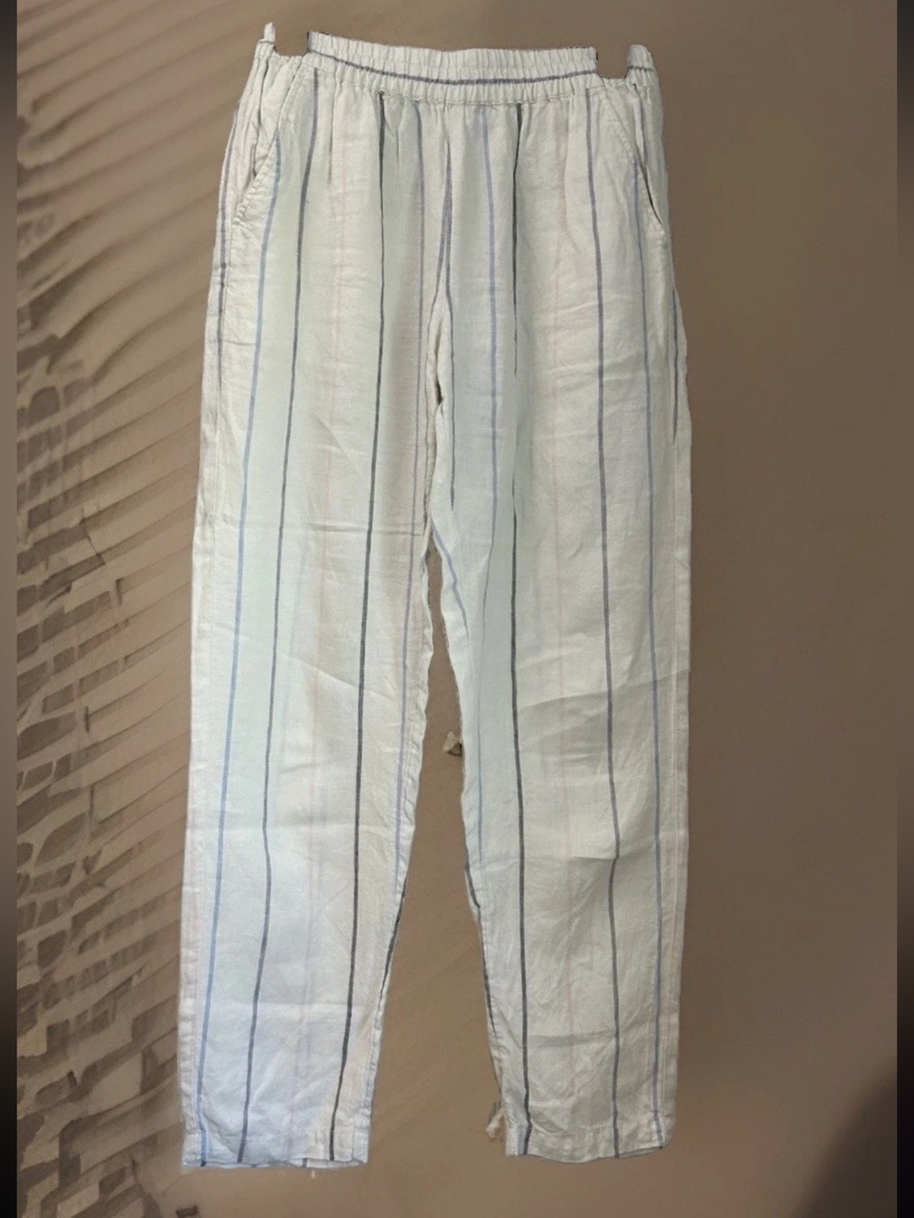 C&C California Pants Womens S Linen  White Striped Tapered Pants